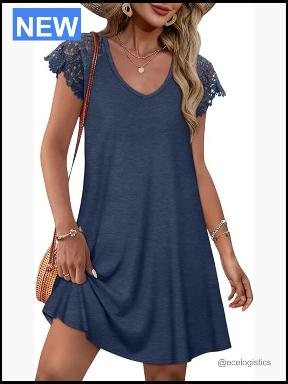 Casual Short Sleeve Lace Sundress with Pockets